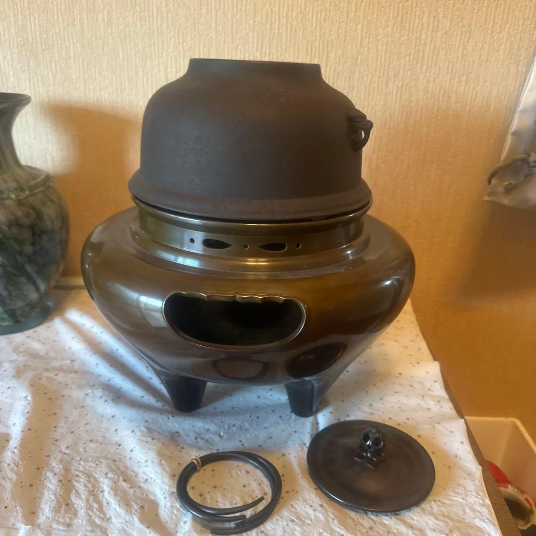 唐銅朝鮮風煙釜　釜師　畠春斎作