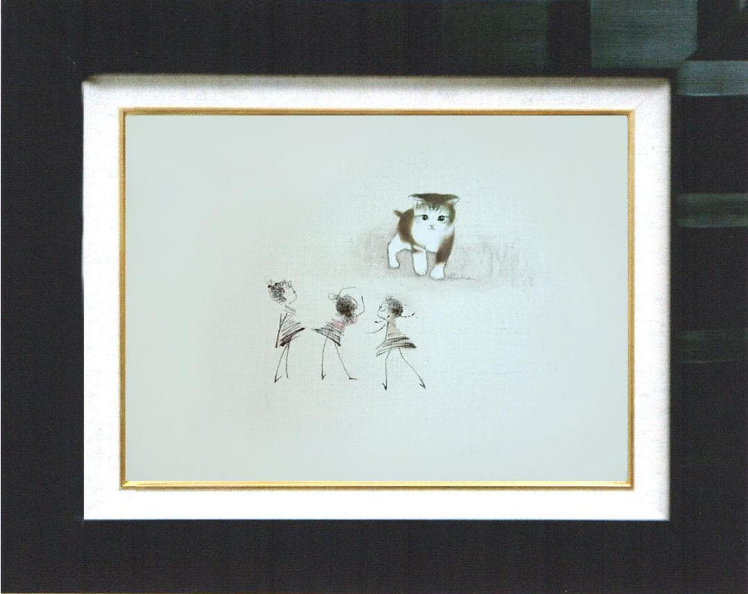 油絵 菅家令子 絵 絵画インテリア額付(銀) F4-090218子猫女の子蟻さん