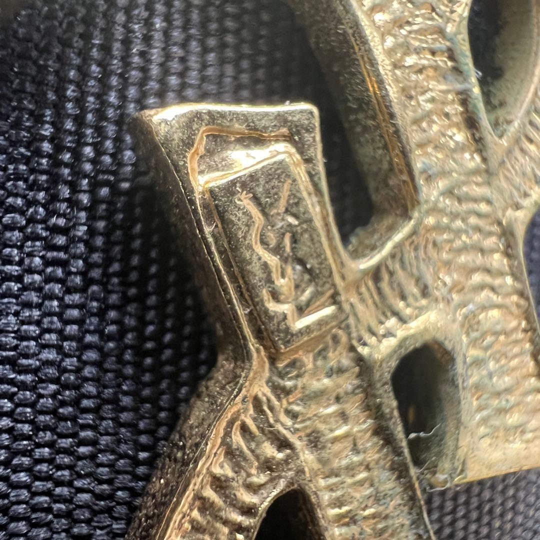 美品✨イヴサンローラン ブローチ ラインストーン YSL ロゴ ゴールド