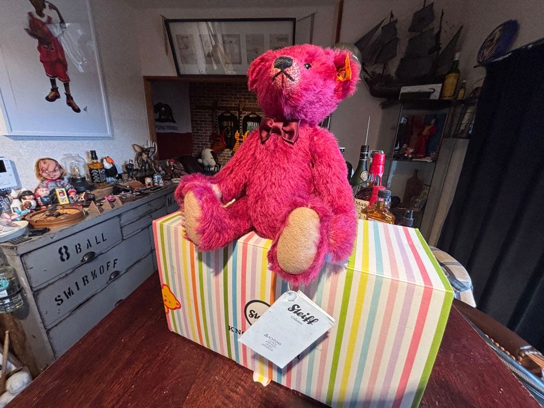 Steiff ピンク ぬいぐるみ ボタンの耳付き