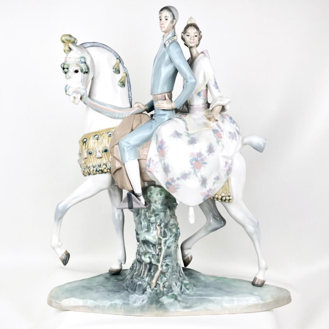 【希少・大型45cm・クリーンアップ済】リヤドロ／馬に乗ったカップル／F19-S