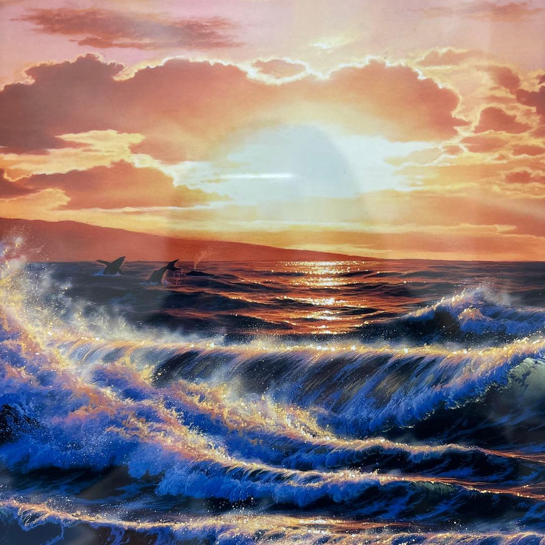 ラッセン　ロマンスオブザシー　夕日　サンセット　クジラ　風景　版画　額入り