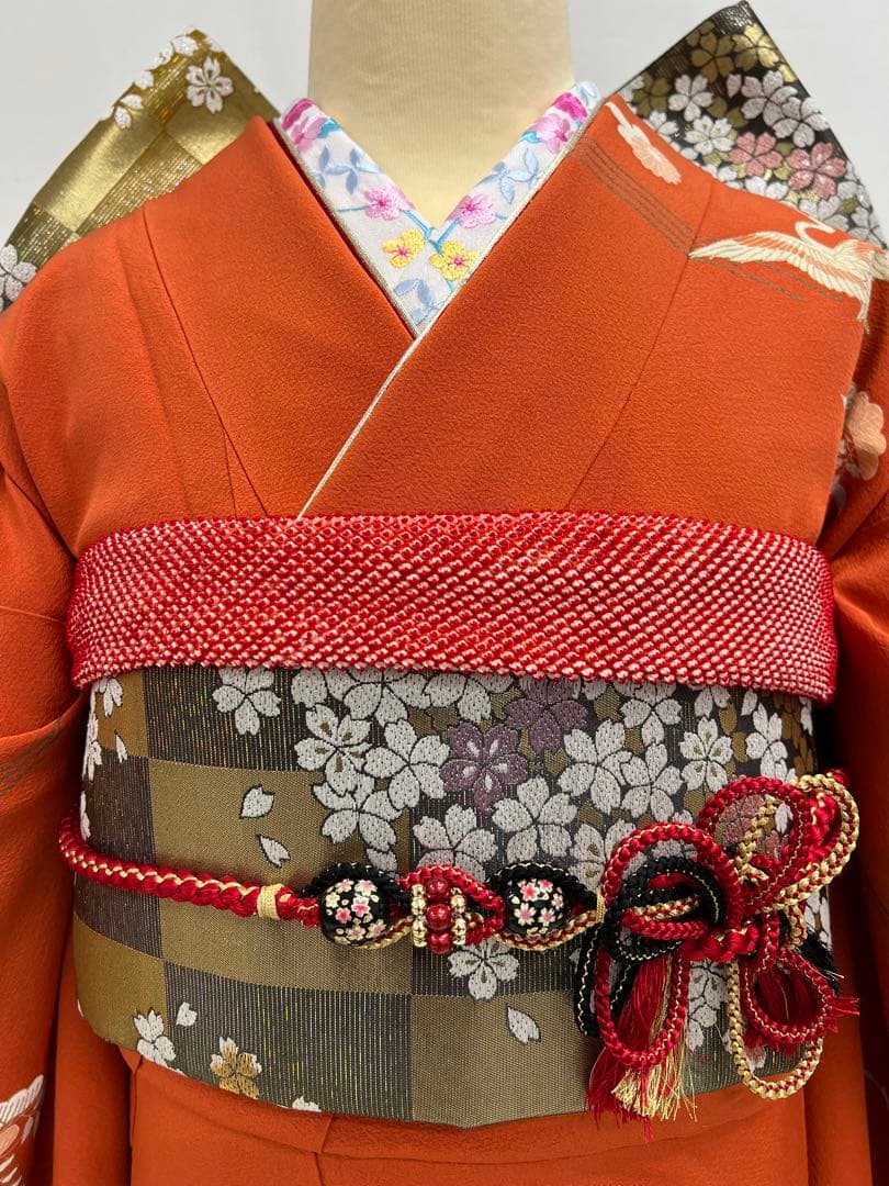 振り袖　フルセット　別誂長襦袢付　小柄な方に♪ オレンジ　振袖　金彩加工　627