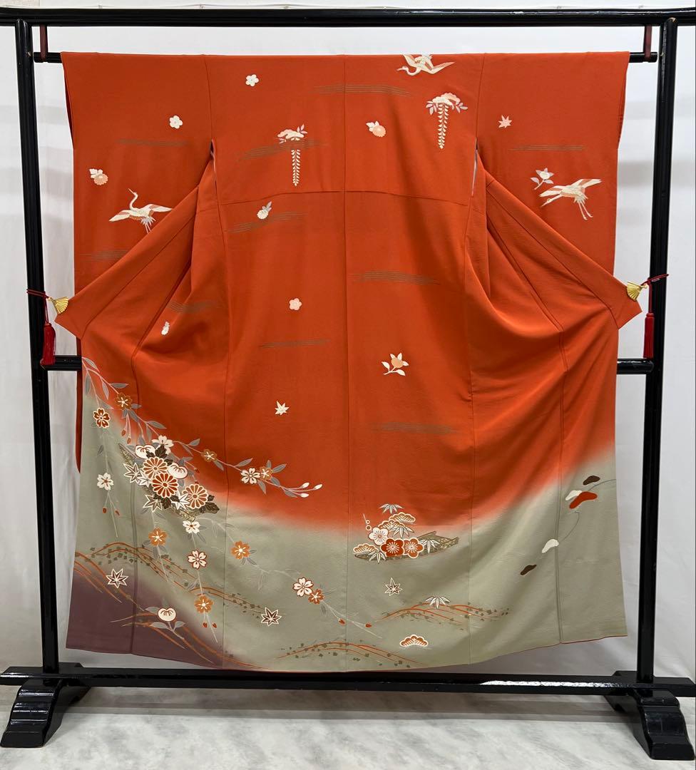 振り袖　フルセット　別誂長襦袢付　小柄な方に♪ オレンジ　振袖　金彩加工　627
