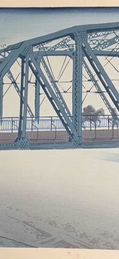 新版画富士三十六景ノ内月明の富士川鉄橋、徳力富吉郎画昭和15年頃内田美術書肆出版