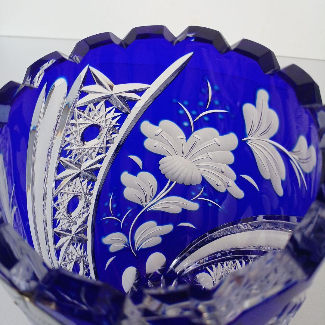 アルンシュタットクリスタル　切子花瓶　ドイツ製　コバルトブルー