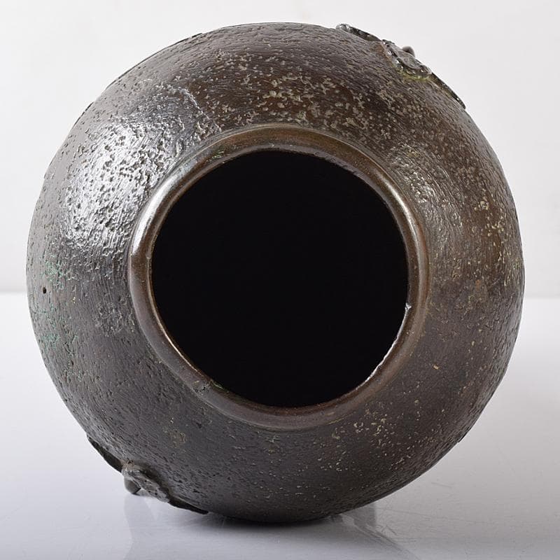 中国　古銅　漢詩饕餮文　双耳瓶　時代箱付　M　R8223B