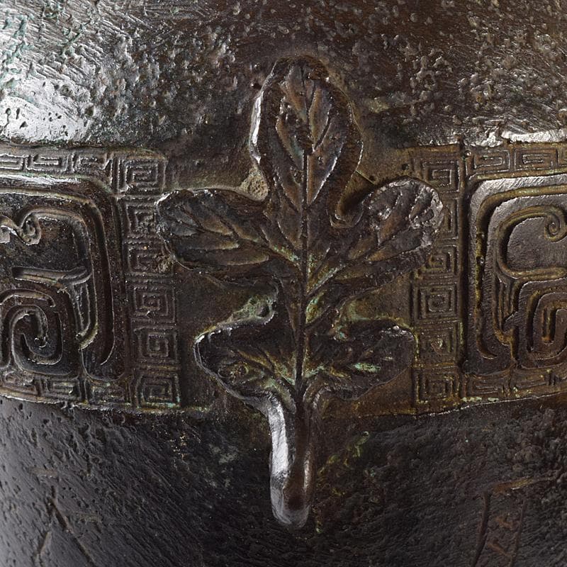 中国　古銅　漢詩饕餮文　双耳瓶　時代箱付　M　R8223B