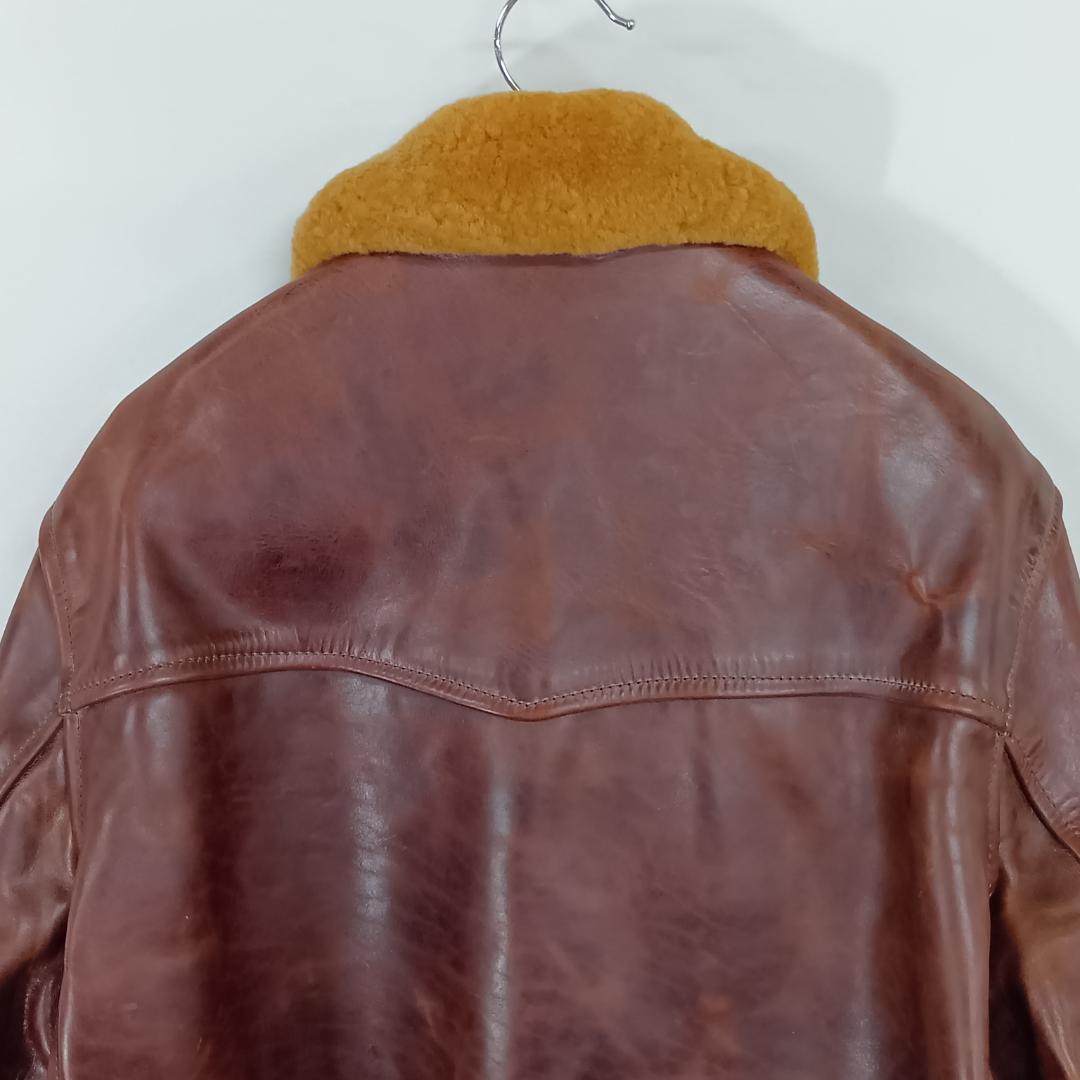 エアロレザー/レザージャケット/ハーフベルト/ブルゾン/ライダース/襟ボア/馬革