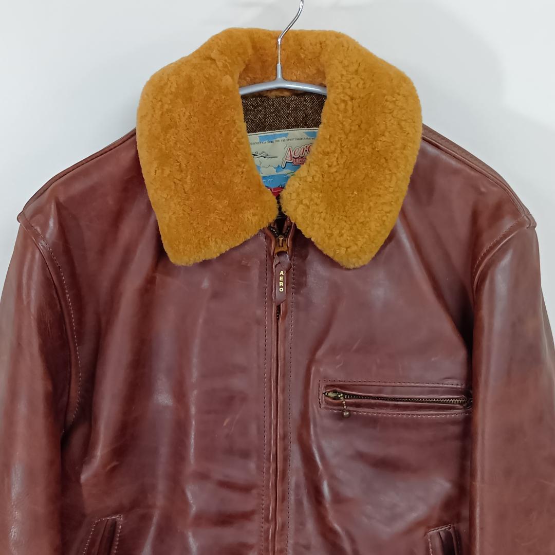 エアロレザー/レザージャケット/ハーフベルト/ブルゾン/ライダース/襟ボア/馬革