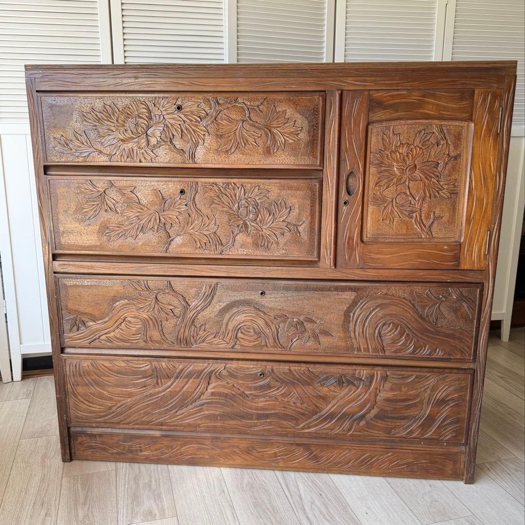 最終値下げ! 伝統工芸品 軽井沢彫 サイドボード アンティーク リメイク