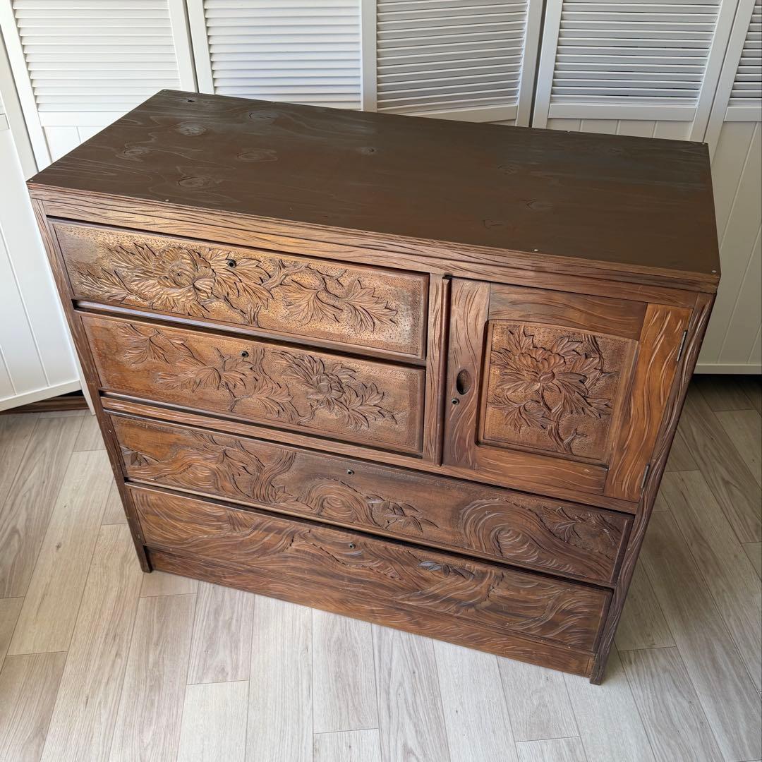 最終値下げ! 伝統工芸品 軽井沢彫 サイドボード アンティーク リメイク