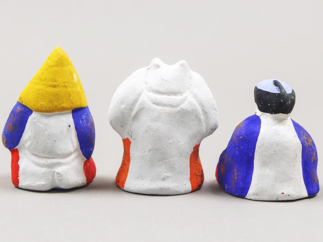 今戸焼 三すくみ 狐拳 キツネ 猟師 庄屋 土人形 置物 民芸品