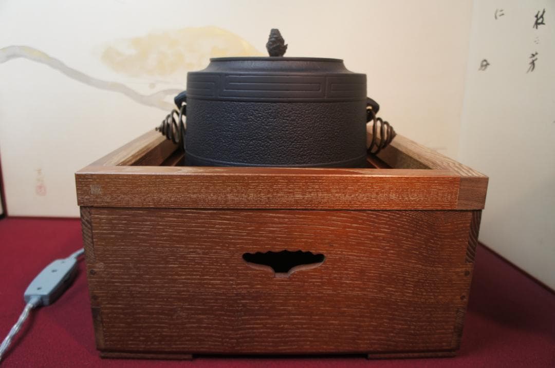 fusa☆桑色置炉 姥口釜 唐銅蓋 炉用600W炭型電熱器送料込み