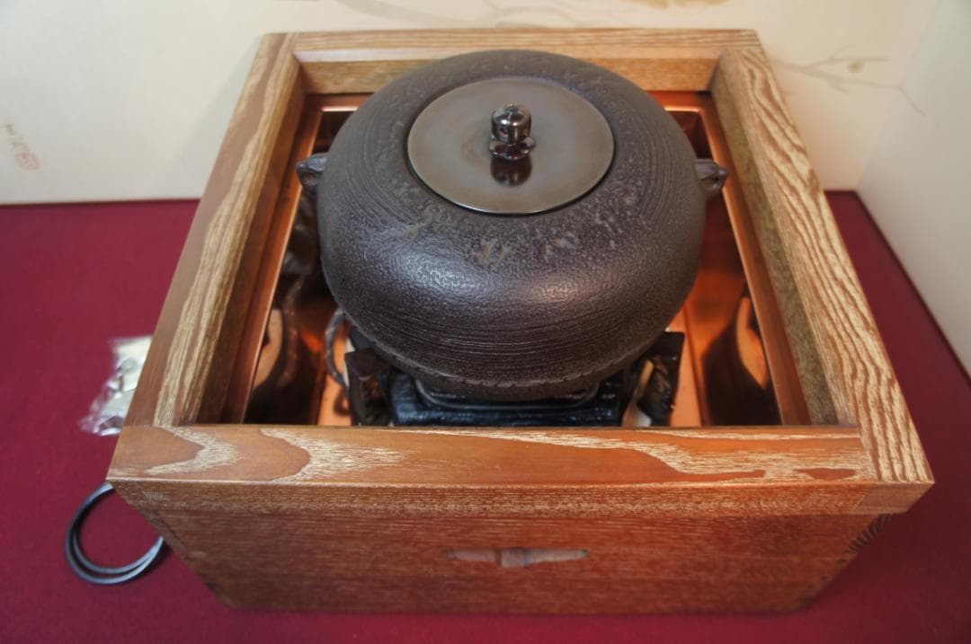 fusa☆桑色置炉 姥口釜 唐銅蓋 炉用600W炭型電熱器送料込み