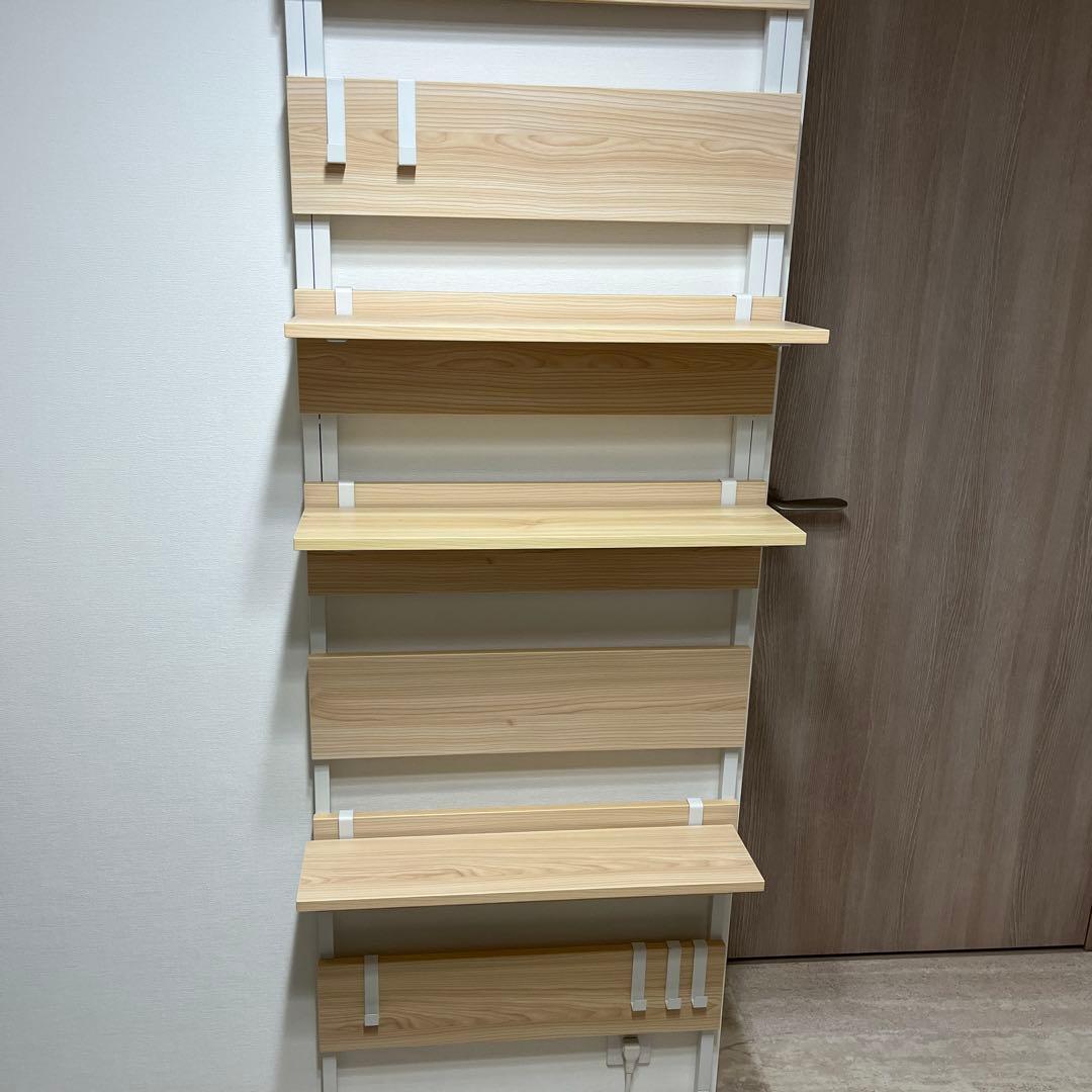 突っ張り棚幅60cm ナチュラル×ホワイト壁面収納ウォールシェルフ