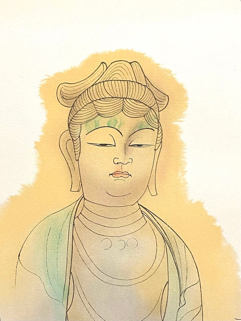 美品 未使用 平山郁夫 直筆サイン有 菩薩塑像 216/262 リトグラフ