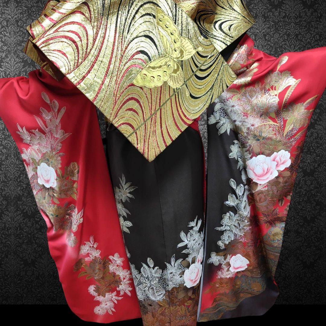 振袖フルセット(8点)・成人式・金銀彩加工・薔薇・モダン・逸品