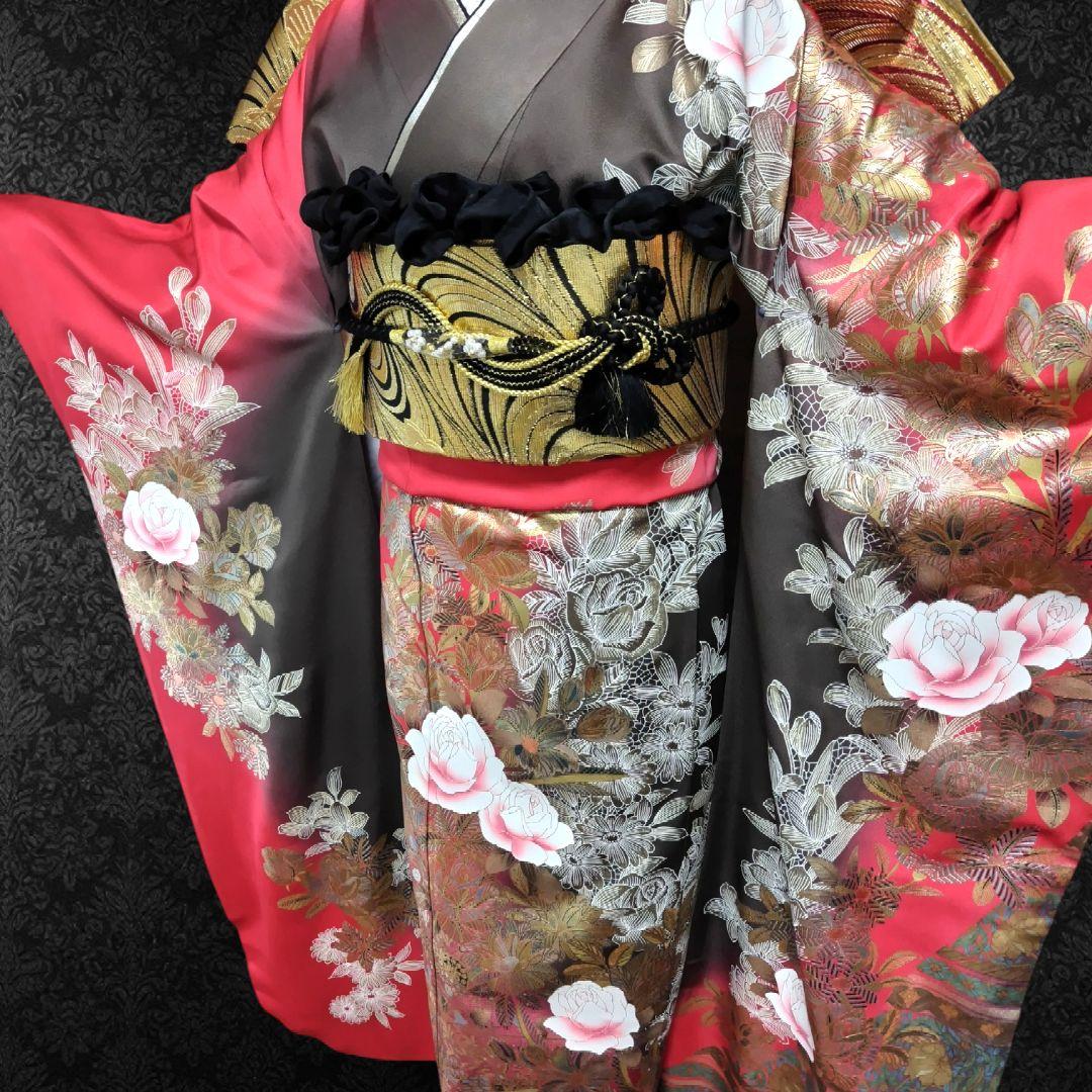 振袖フルセット(8点)・成人式・金銀彩加工・薔薇・モダン・逸品