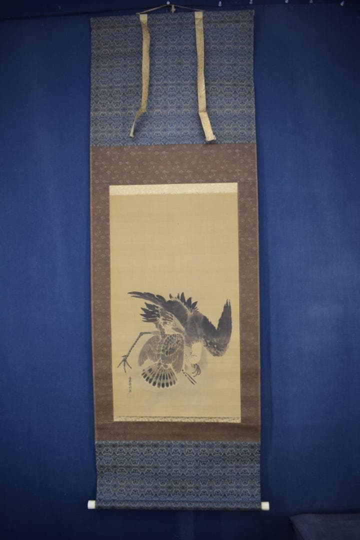 【真作】狩野栄川院/鷹之図/タカ図/掛軸☆宝船☆Z-511