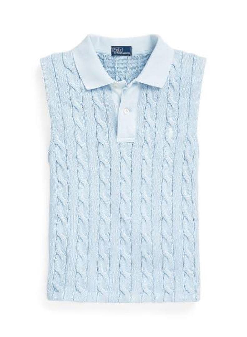 ラルフローレン ケーブルニット ポロベスト ライトブルー　Mサイズ