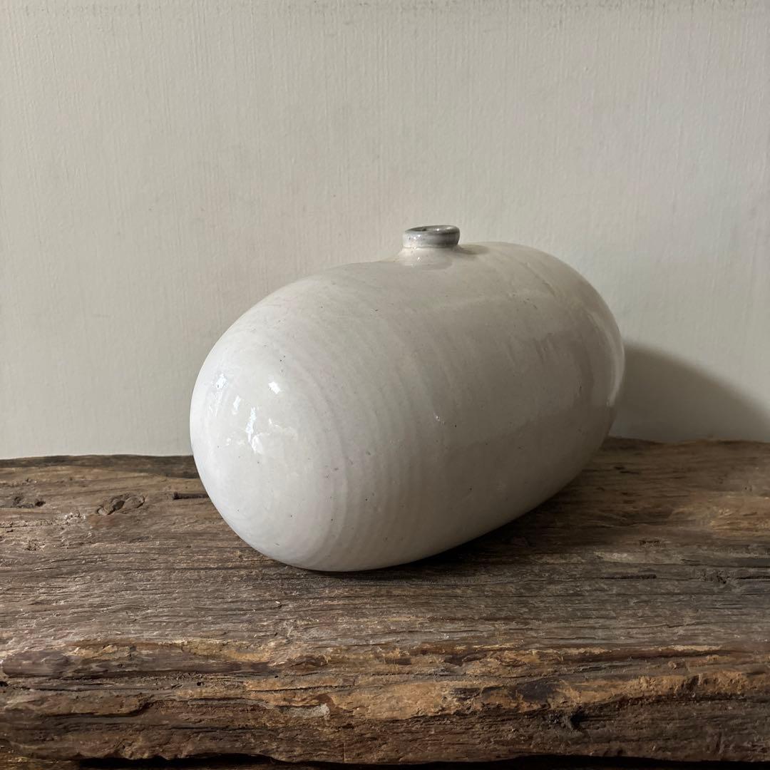 古民藝　平清水焼　灰白釉掛　古道具　アンティーク　花器　骨董　古陶磁　検:李朝