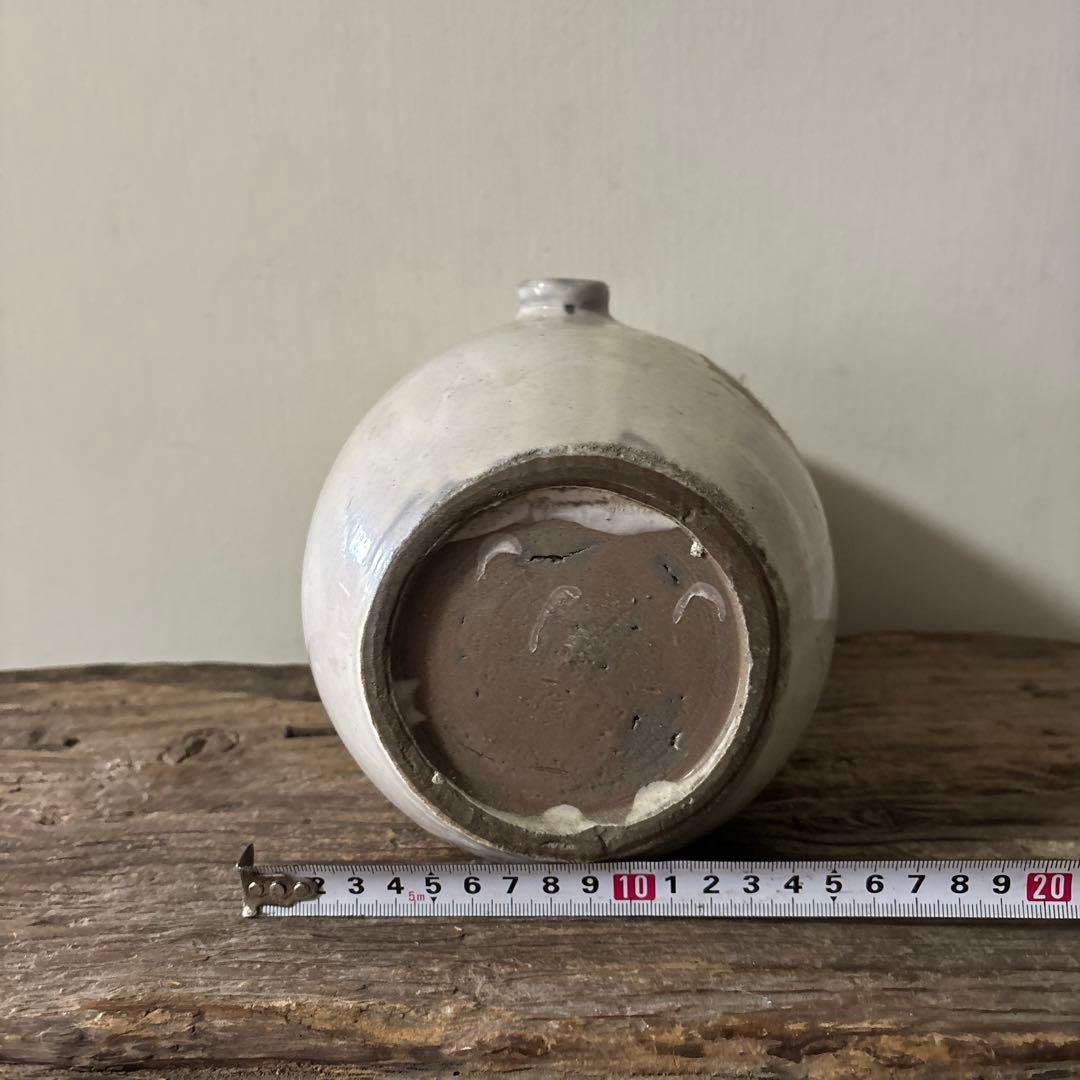 古民藝　平清水焼　灰白釉掛　古道具　アンティーク　花器　骨董　古陶磁　検:李朝