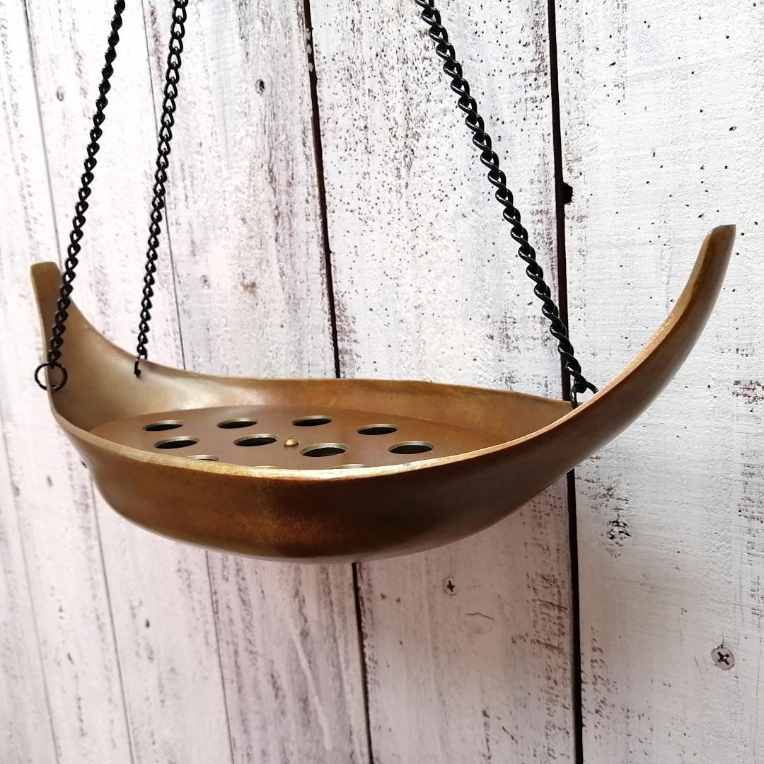 金谷浄雲 唐銅 吊船花入 共箱入り 華道具 茶道具 銅製 煎茶道具 花生け 花器