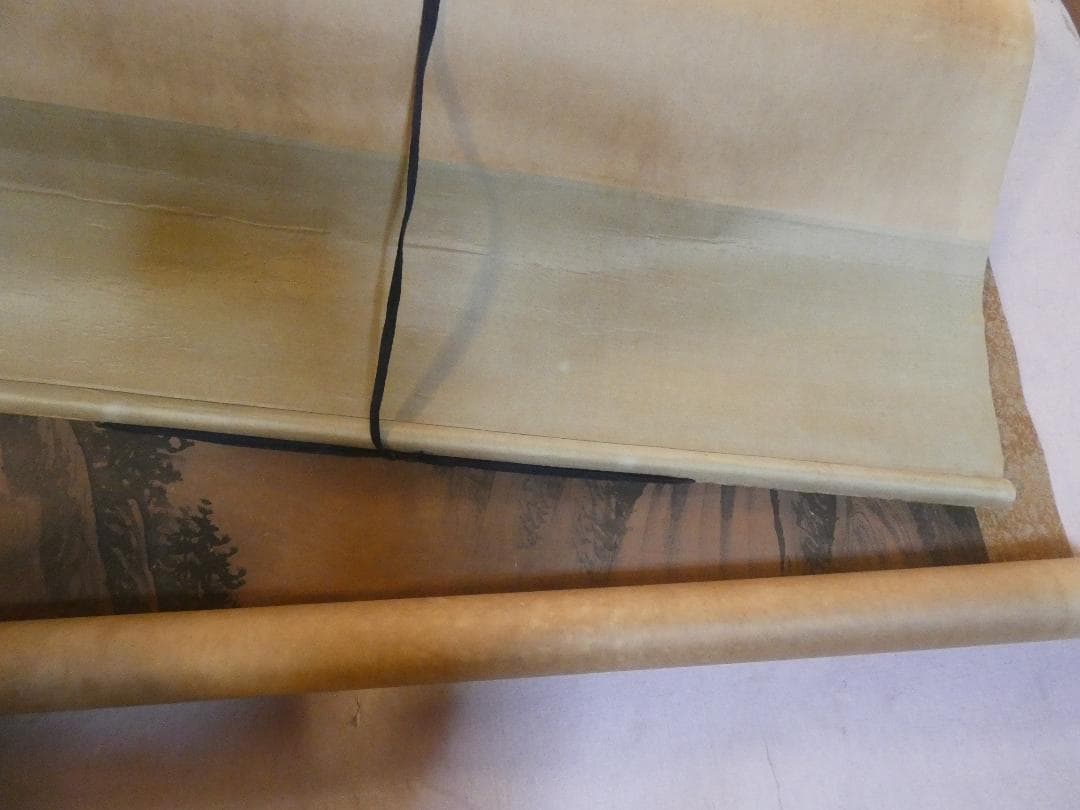 掛軸 韓国、朝鮮書画 張承業「風景」サイン　紙本 肉筆手描き