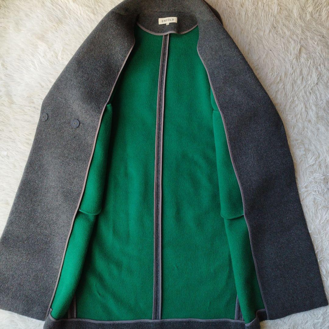 人気♡美品✨エンフォルド ダブルビーバースリットオーバーコート グレー×緑 36
