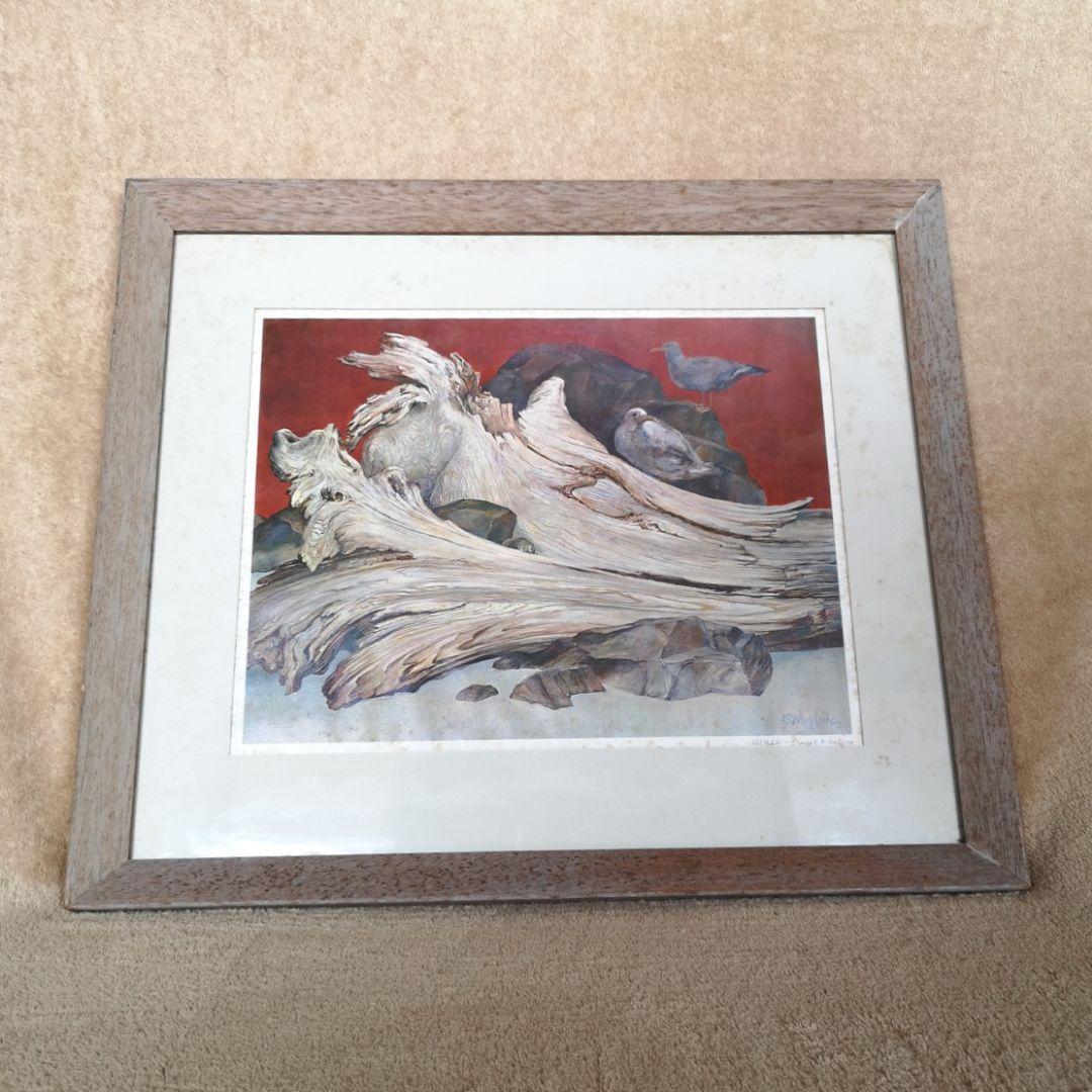 【リトグラフ】アーネスト・R・ノーリング　流木のある太平洋岸北西部の海岸のカモメ