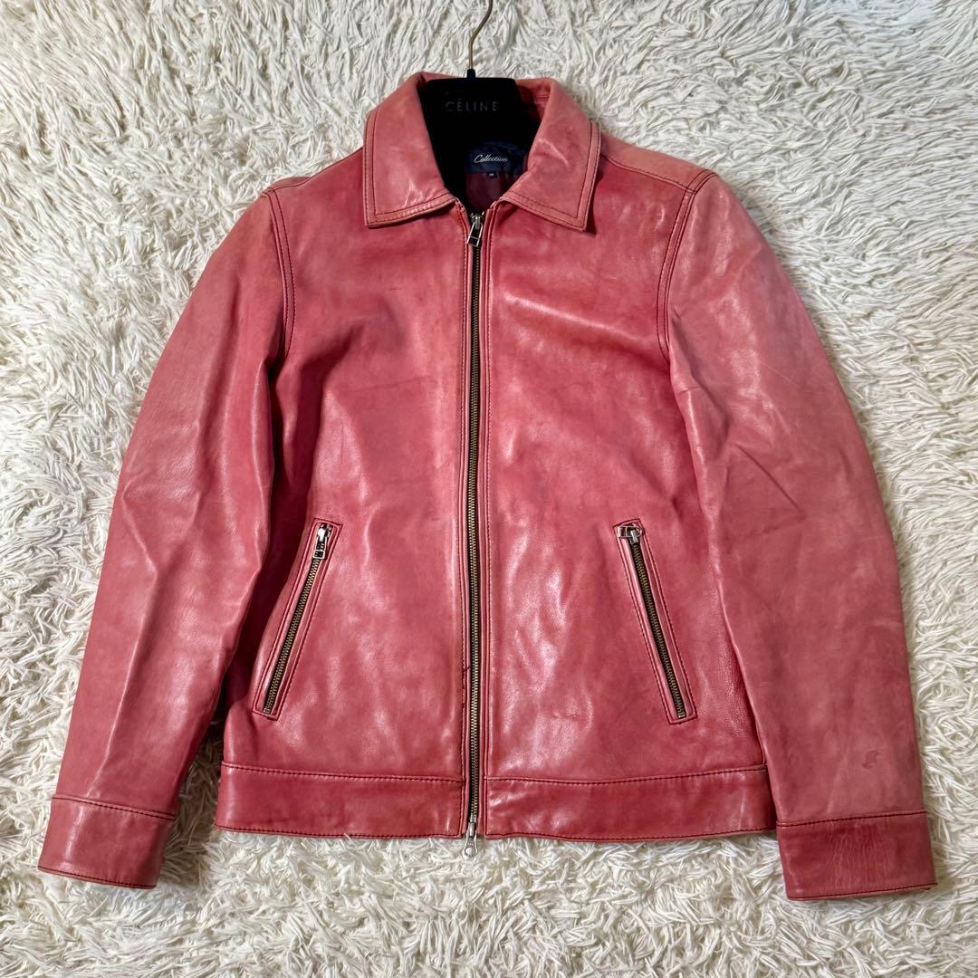 【希少】コレクティブ　ラムレザー　シングルライダース　ジャケット　レッド