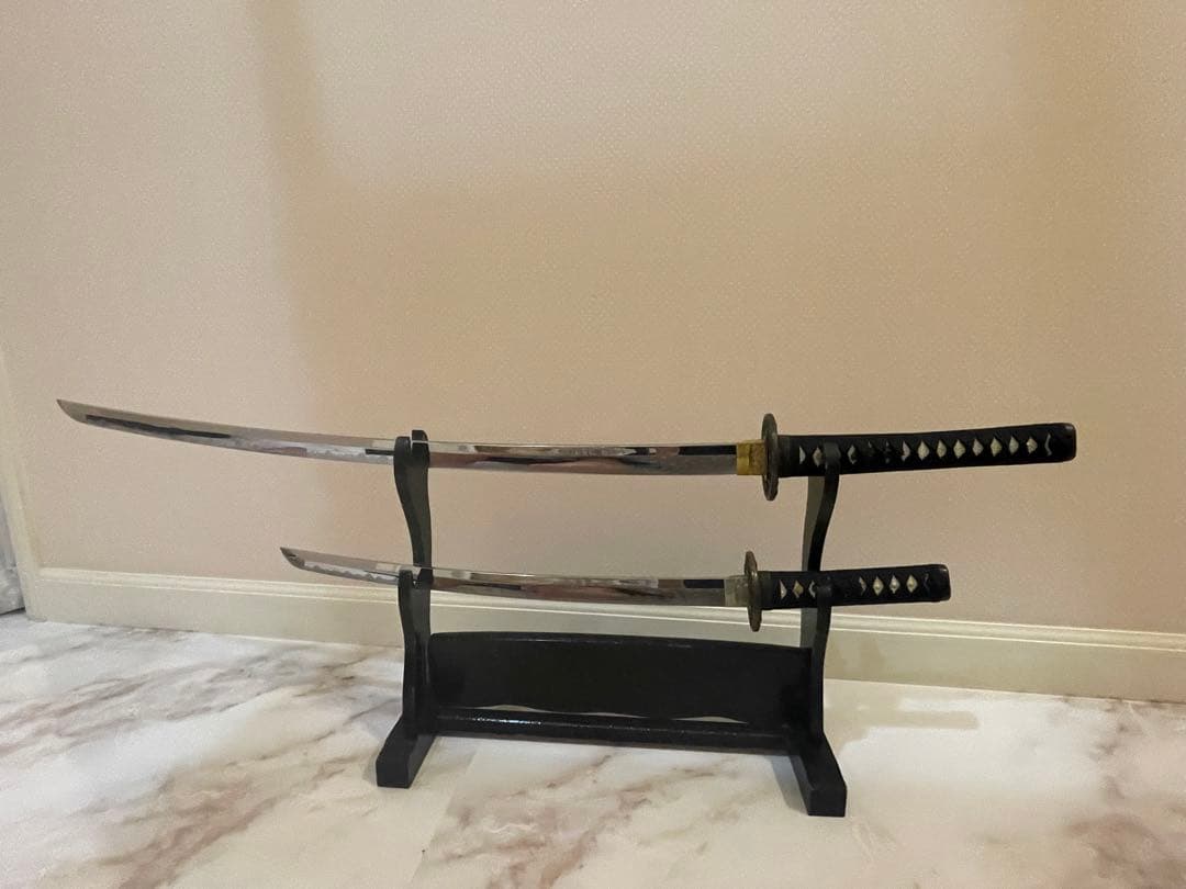 模造刀 日本刀 脇差 太刀 鹿角型刀置き 3点セット 本差 鍔 武士 侍刀 置物