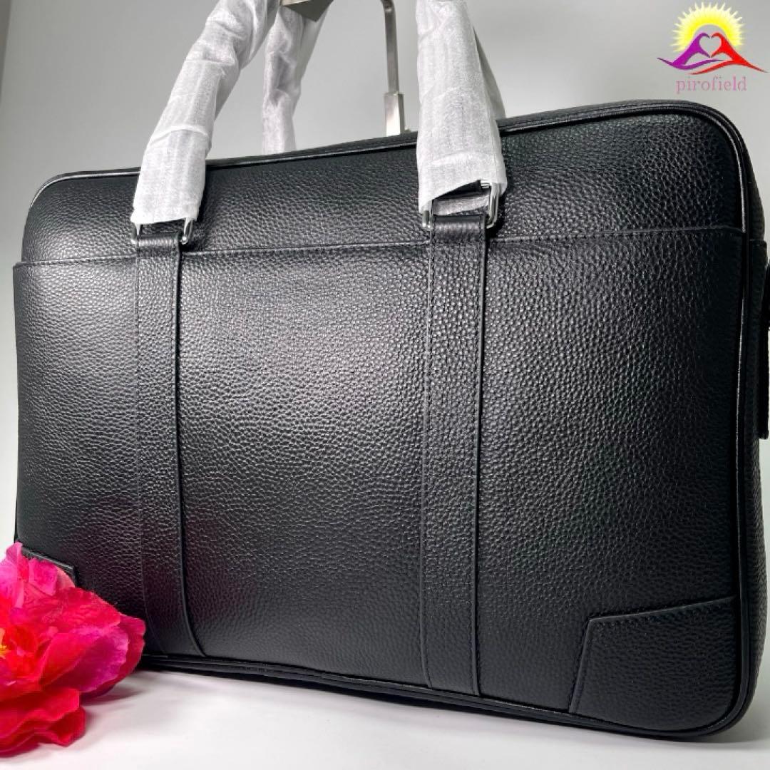【新品✨】高級メンズビジネスバッグブリーフケース黒オールレザーシボ革2WAY