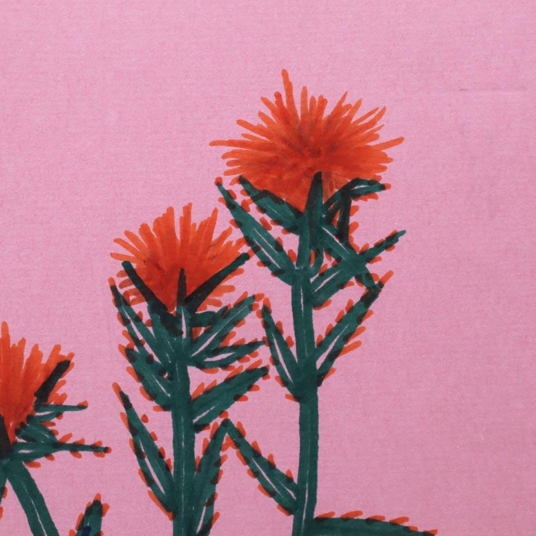 山下 清【紅花】肉筆ペン画 色紙 裸の大将