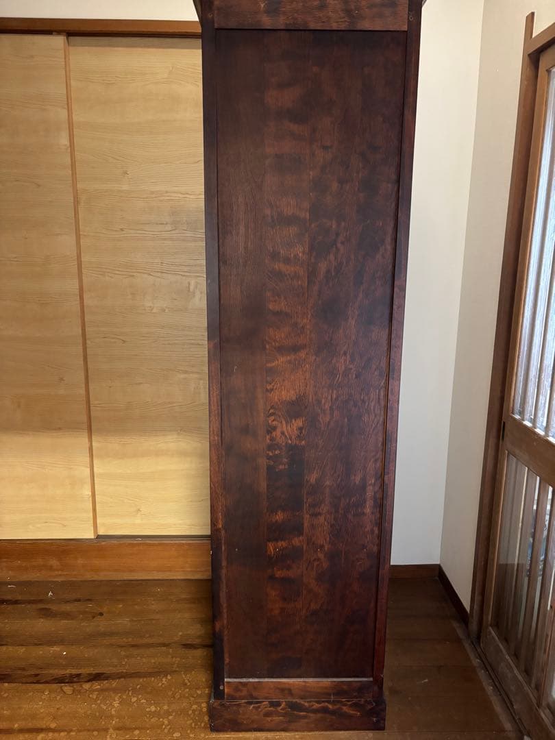 ダークウッド ガラスケース 3段引き出し付き