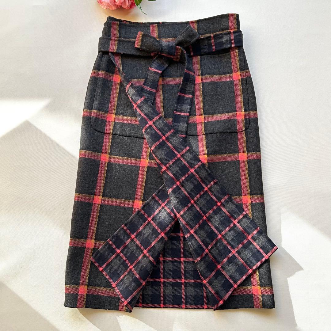 極美品　ドゥロワー　2way リバーシブル　チェック柄スカート　巻きスカート