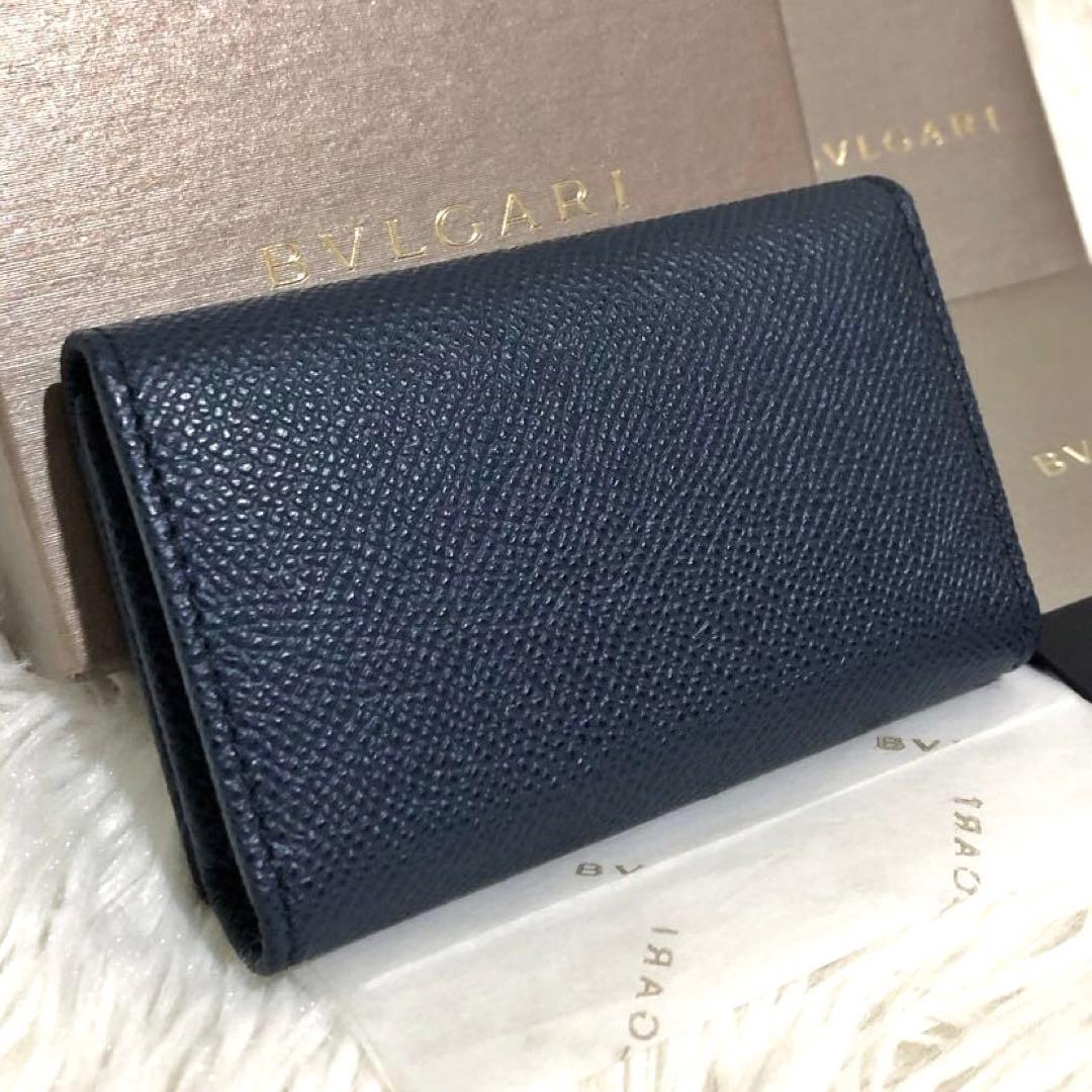 未使用✨ブルガリ グレイン カーブレザー 6連キーケース デニム サファイア