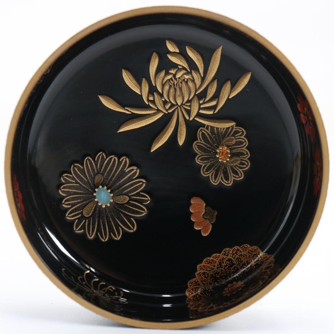 古川治樹作 乾漆 菊蒔絵 大棗 花蒔絵 茶道具 共箱　V948