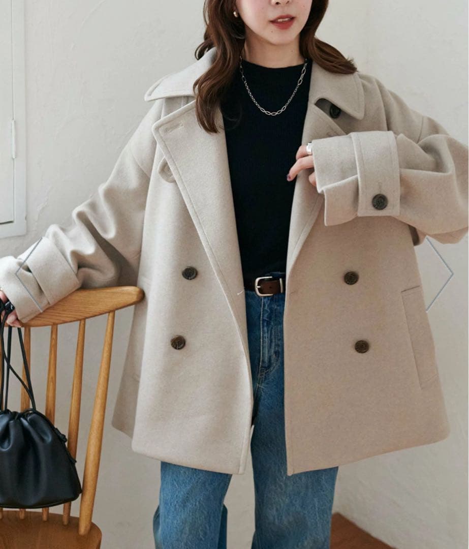 DISCOAT 中空糸スタンドミドルコート　ライトベージュ