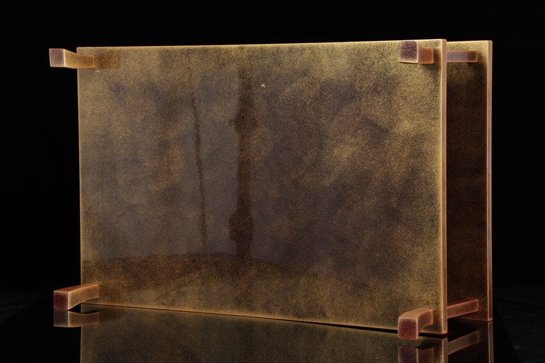 金蒔絵螺鈿黒漆 二段平卓 文机 花台 飾台 茶道具 木箱付 幅52.5㎝ 工芸品