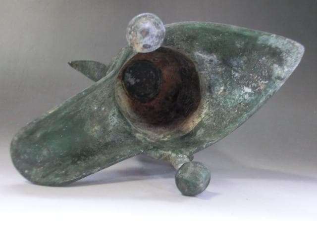 発掘品■爵杯【爵】古青銅製三つ足 周期 酒杯 立ち盃 古代紋副葬品 古玩 唐物■