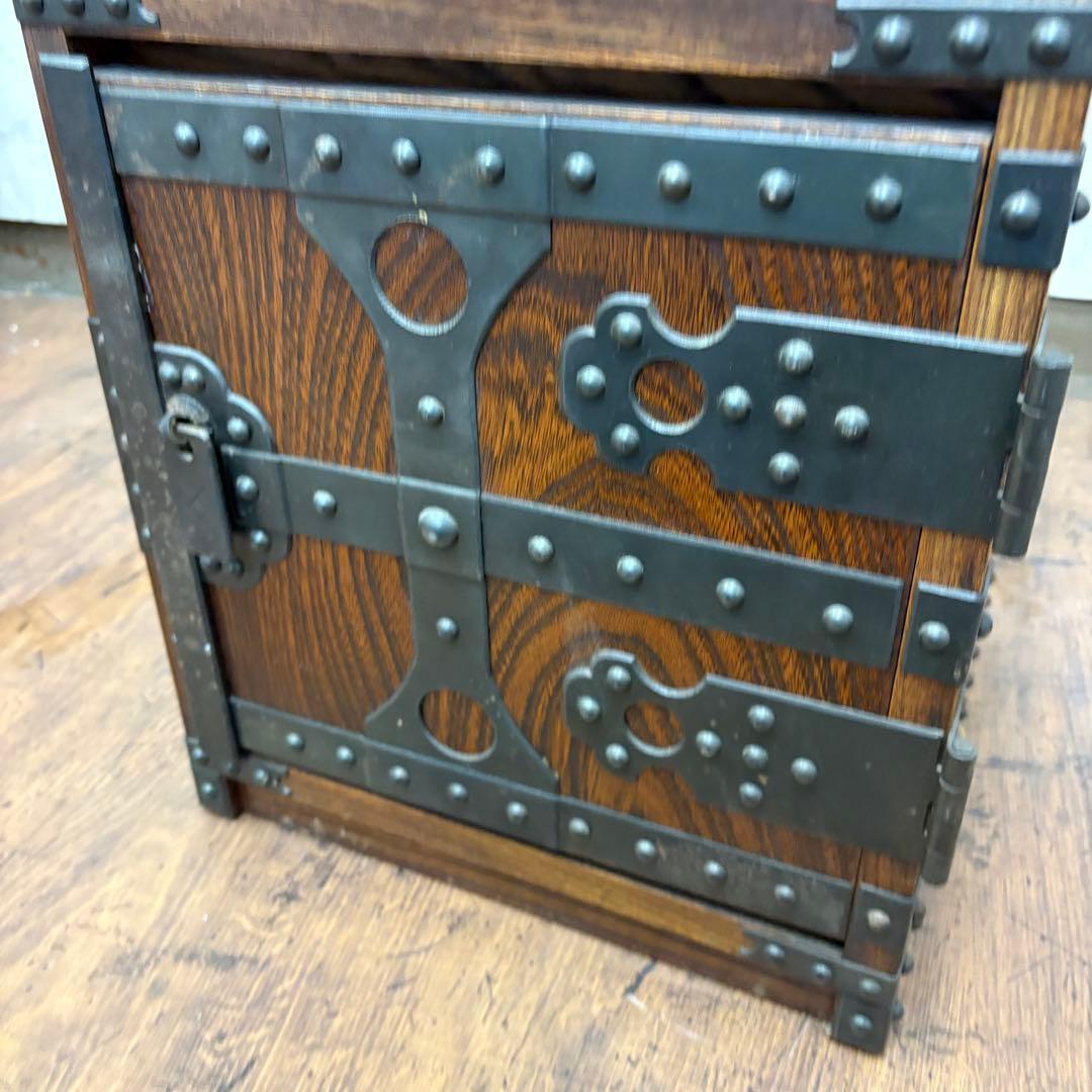 アンティーク 古道具 木製 船箪笥 銭箱 銭函 薬箱 ビンテージ 鍵付き 古家具