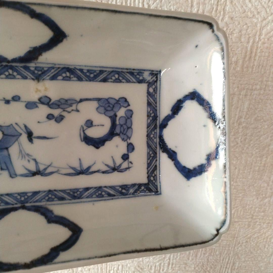 古伊万里染付白抜き木瓜文長皿江戸時代成化年製