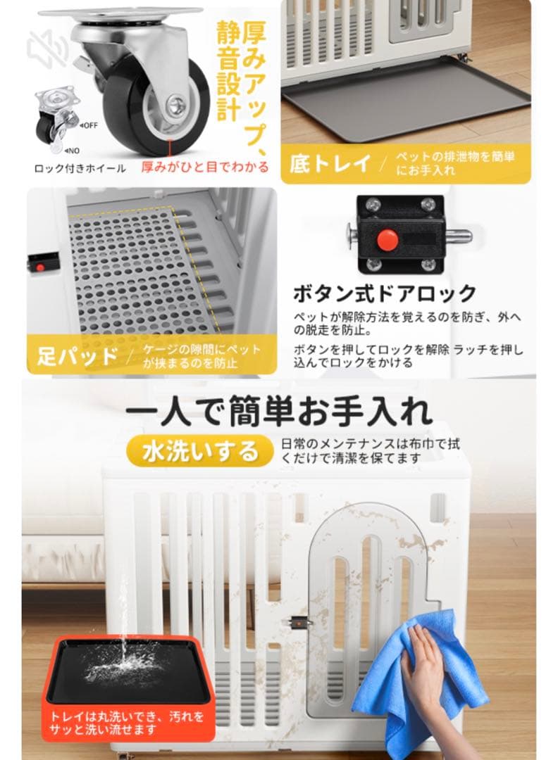 小中型犬用 ケージ ペットゲージ サークル 屋根付き キャスター付き