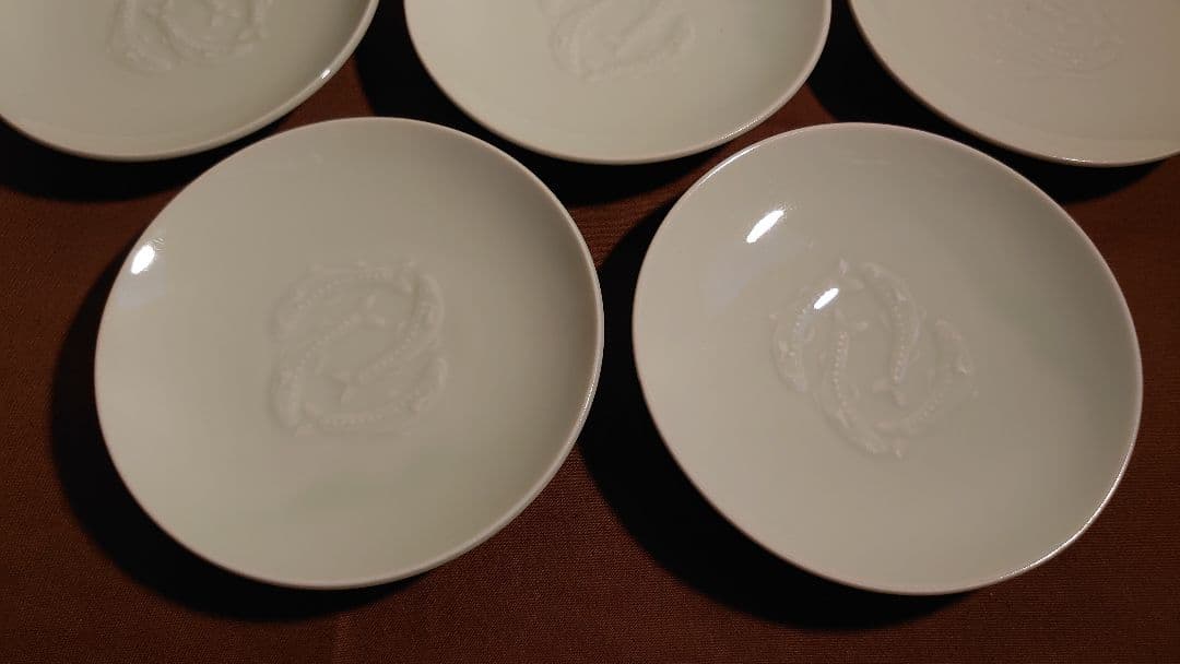 李朝　青磁　古伊万里　伊万里　陽刻　魚の図　蔵出し　７客