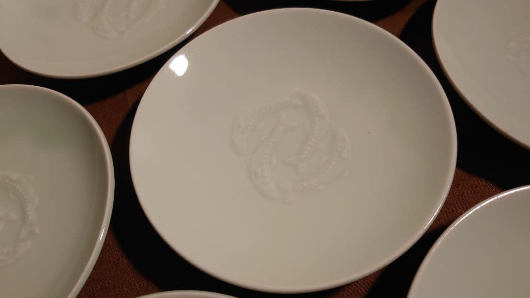 李朝　青磁　古伊万里　伊万里　陽刻　魚の図　蔵出し　７客