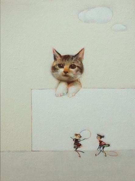 油絵 菅家令子 絵 絵画 インテリア F4-091218 可愛い子猫と女の子