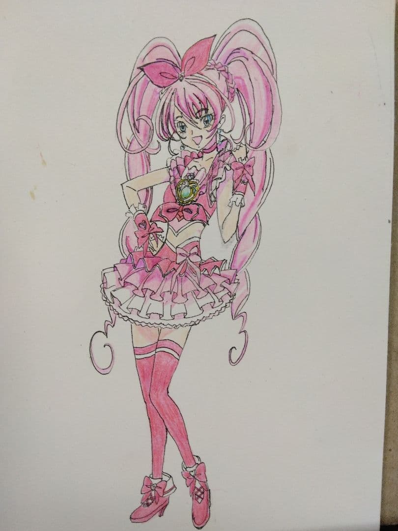 ピンクのフリルドレスキャラクターイラスト