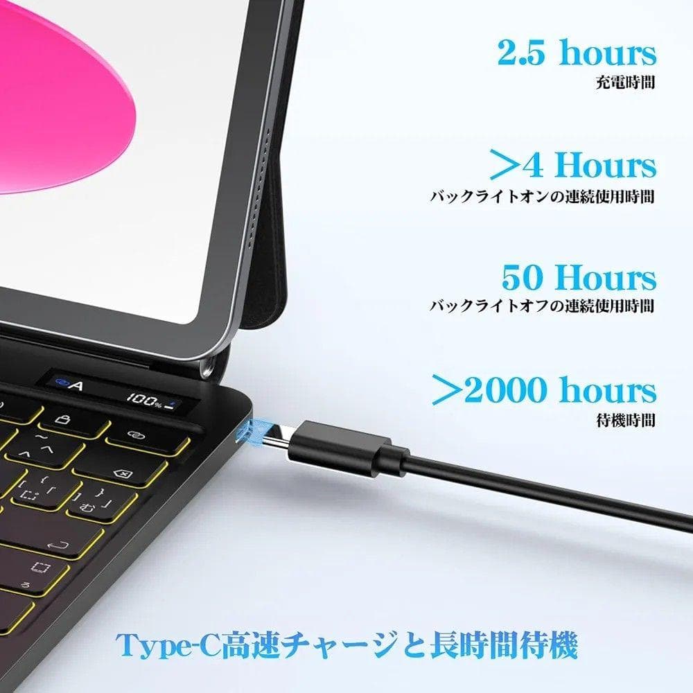 スマートキーボード　アイパッド　10世代　11世代通用　7色バックライト付き